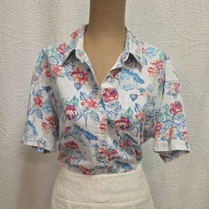 Woolrich Floral Button-Up Women's Top Shirt Tropical Vacation Travel Casual